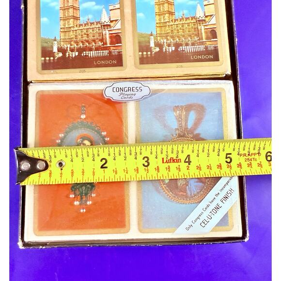 RARE VTG Congress Playing Cards Cel-U-Tone Triple Deck Canasta London Roses - Picture 11 of 12
